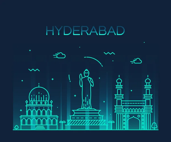 Hyderabad Skyline Vektor Illustration linear — Stockvektor