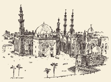 Cairo vintage oyulmuş vektör el çizilmiş kroki