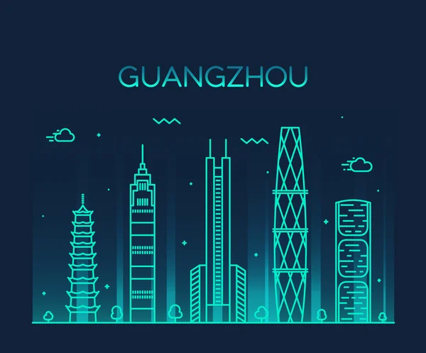 Guangzhou skyline vector ilustração linear — Vetor de Stock