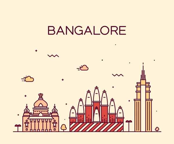 Bangalore Skyline Vektor Abbildung linear — Stockvektor