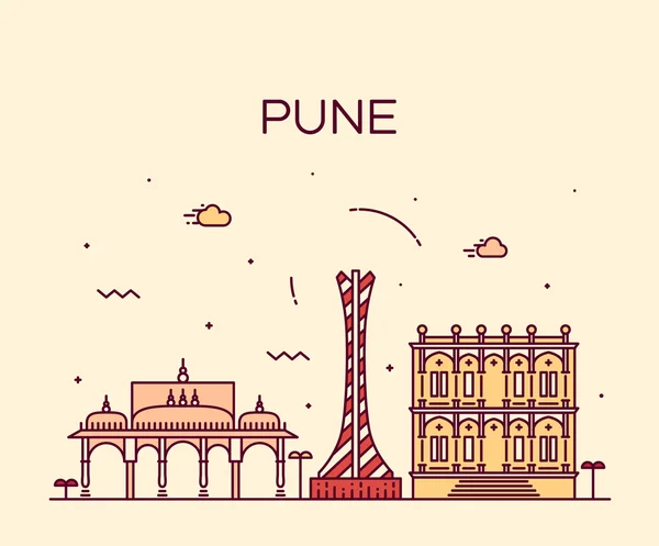 Pune skyline moda vetor ilustração linear —  Vetores de Stock