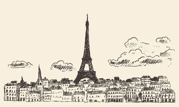 巴黎天际线法国埃菲尔草图绘制的矢量 — 图库矢量图片