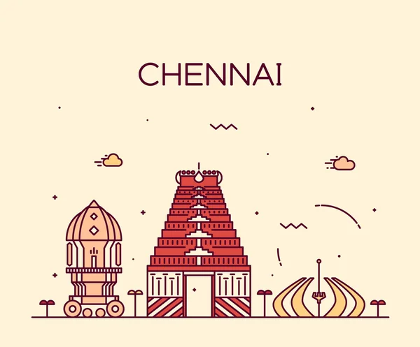 Chennai skyline trendy vector illustration linear — Stock Vector