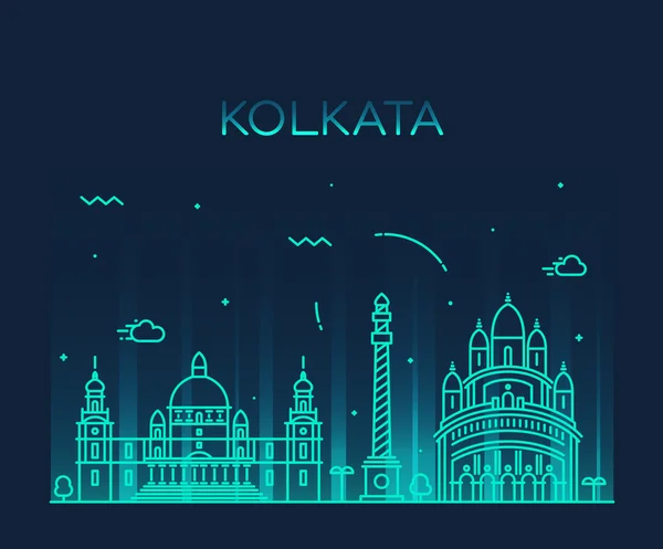 Kolkata skyline illustration vectorielle tendance linéaire — Image vectorielle