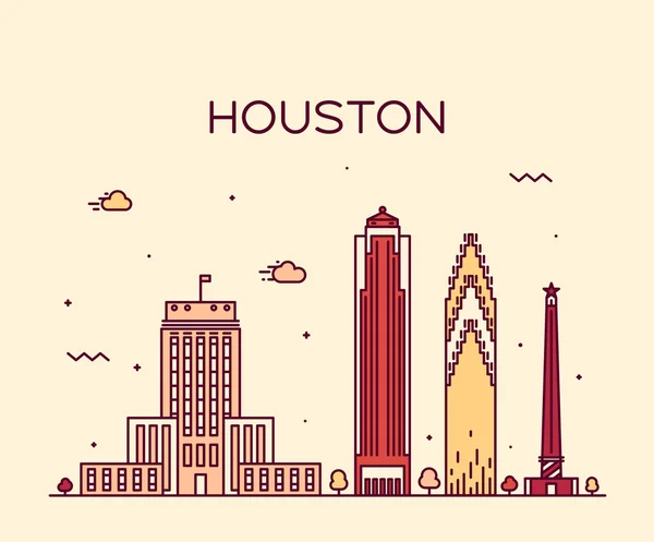 Houston skyline de moda vector ilustración lineal — Vector de stock