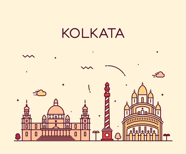 Kolkata skyline illustration vectorielle tendance linéaire — Image vectorielle