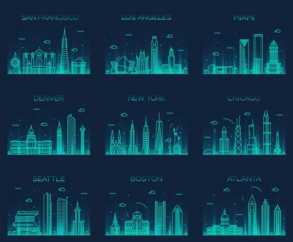 Amerikan kentlerinin manzarası trendy illüstrasyon doğrusal