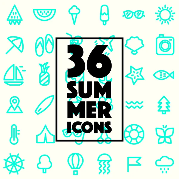 Modaya uygun doğrusal stil yaz tatil vektör Icon set — Stok Vektör