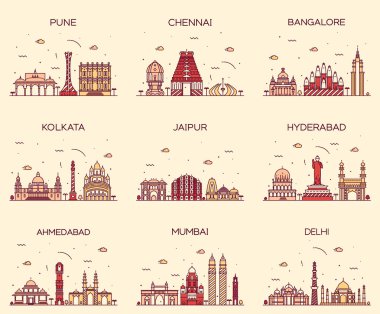Hint silüetini Mumbai Delhi Jaipur Kolkata ayarla