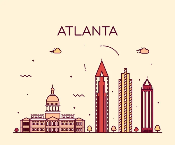 Atlanta skyline vettoriale di tendenza illustrazione lineare — Vettoriale Stock