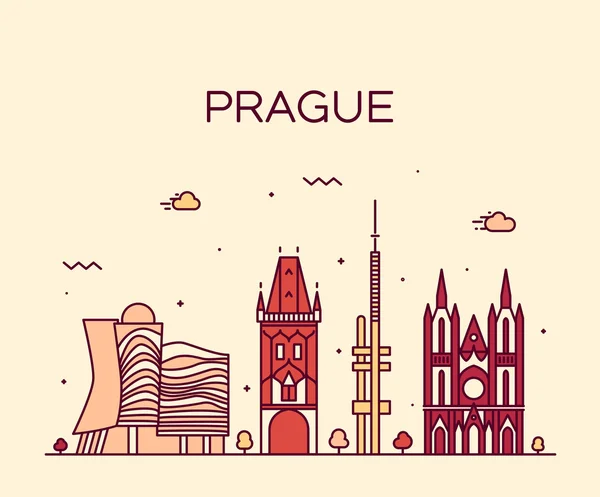 Prager Skyline trendige Vektorillustration linear — Stockvektor