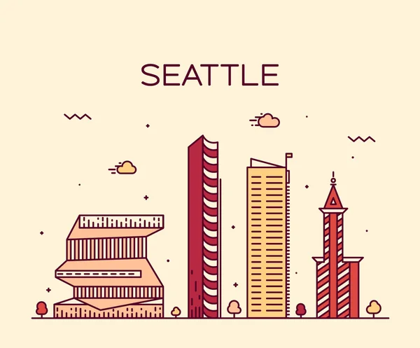 Illustrazione vettoriale di tendenza skyline Seattle lineare — Vettoriale Stock