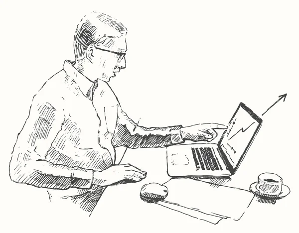 Рисунок руки компьютер человек офис вид сверху нарисован — стоковый вектор