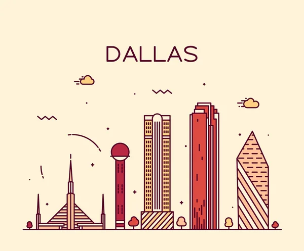 Dallas skyline de moda vector ilustración lineal — Vector de stock