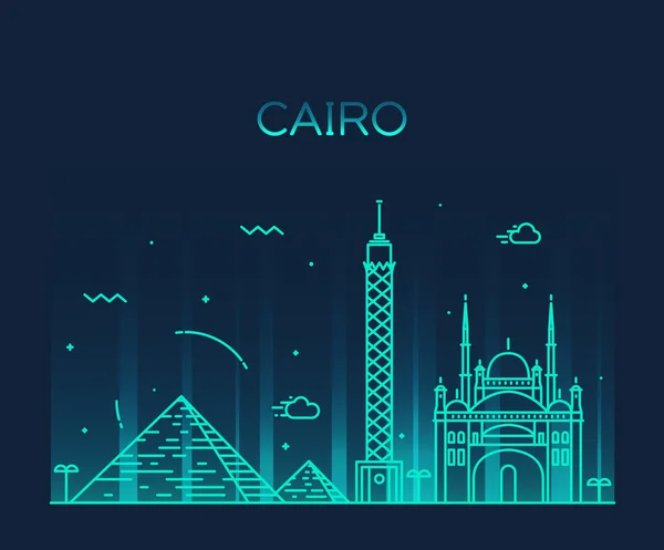 El Cairo skyline de moda vector ilustración lineal — Vector de stock