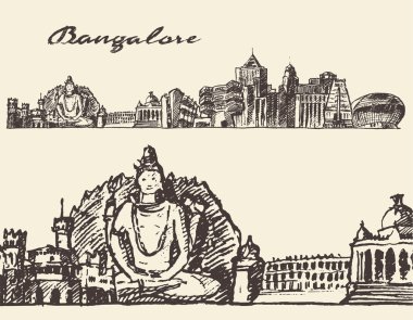 Bangalore engraved illustration hand drawn sketch clipart