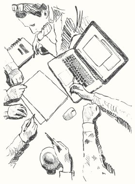 İş kavramı üstten görünüm insanlar kroki Toplantı