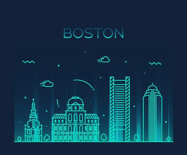 Skyline di Boston trendy illustrazione vettoriale lineare — Vettoriale Stock