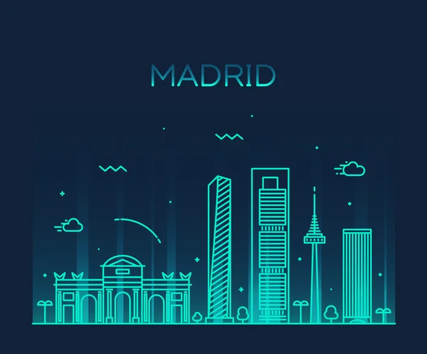 Skyline di Madrid trendy illustrazione vettoriale lineare — Vettoriale Stock