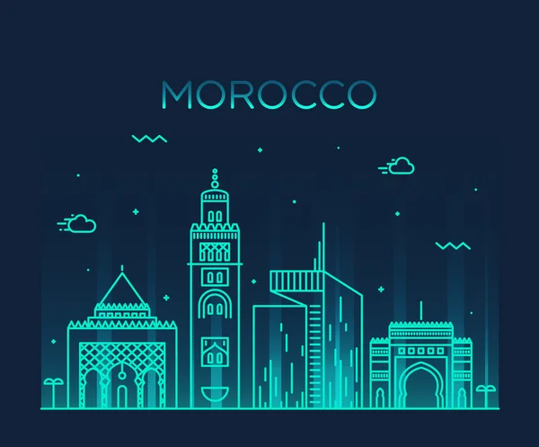 Marocco skyline trendy vettoriale illustrazione lineare — Vettoriale Stock