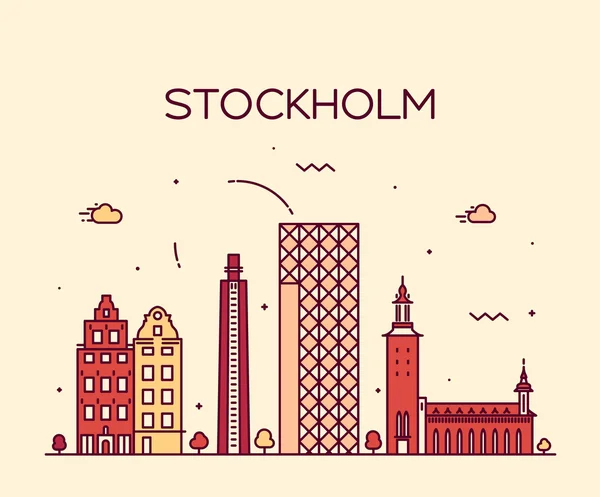 Stockholm skyline vektor illustration linear — Stockvektor