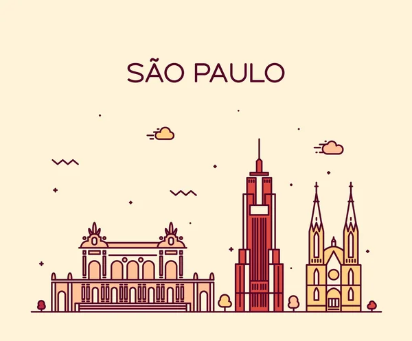 Sao Paulo skyline vector de moda estilo lineal — Vector de stock