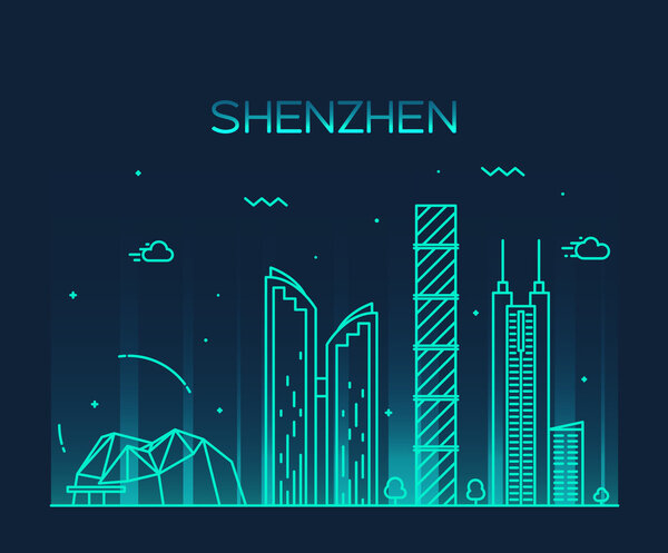Shenzhen skyline trendy vector illustration linear