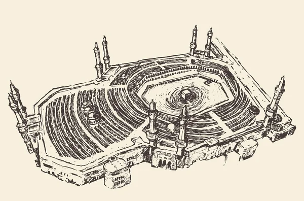 신성한 Kaaba 메카 사우디 아라비아 이슬람 스케치 — 스톡 벡터