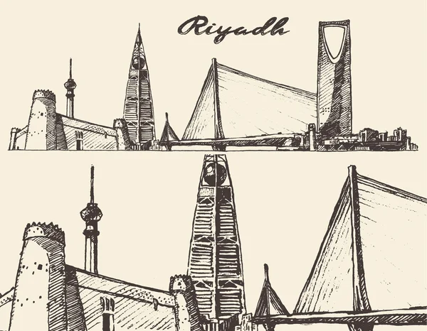Riyadh skyline engraved vector hand drawn sketch — Stock Vector