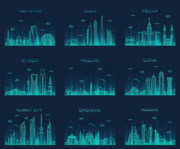 Península Árabe skylines linha arte estilo vetor —  Vetores de Stock