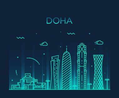 Doha manzarası siluet illüstrasyon doğrusal stili