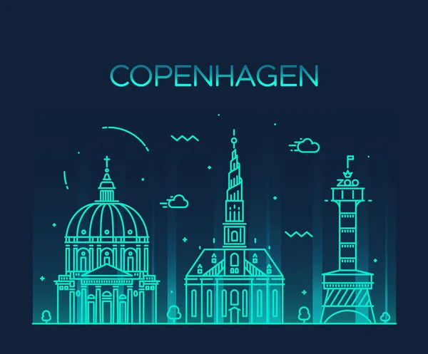 Copenhague skyline moda vector lineal estilo — Vector de stock