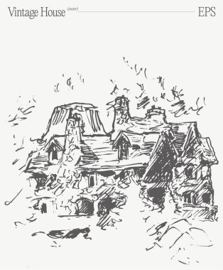 Kaba cazibesini ve sanatsal özünü güzel bir şekilde yansıtan klasik bir evin titizlikle detaylı çizimi.