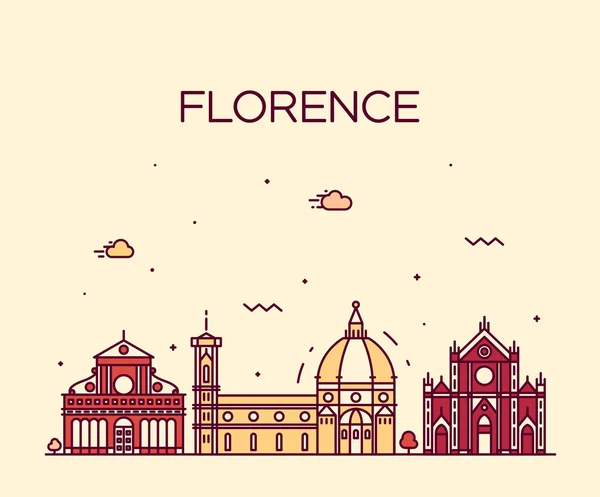 佛罗伦萨的天际线轮廓矢量线性风格 — 图库矢量图片