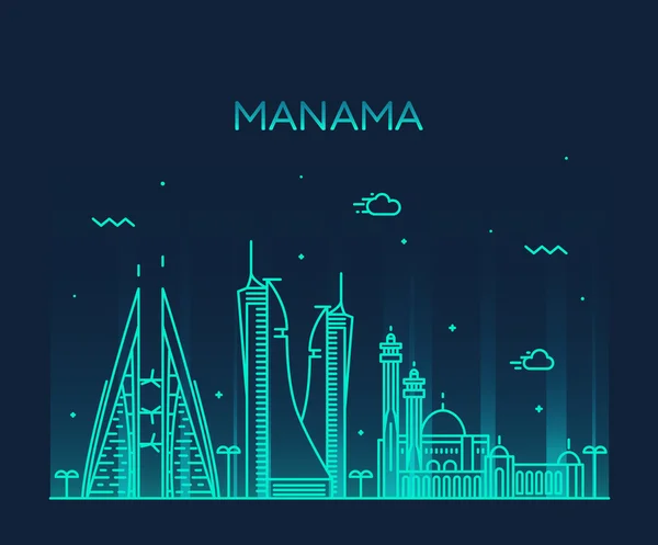 Manama skyline van silhouet vector lineaire stijl — Stockvector