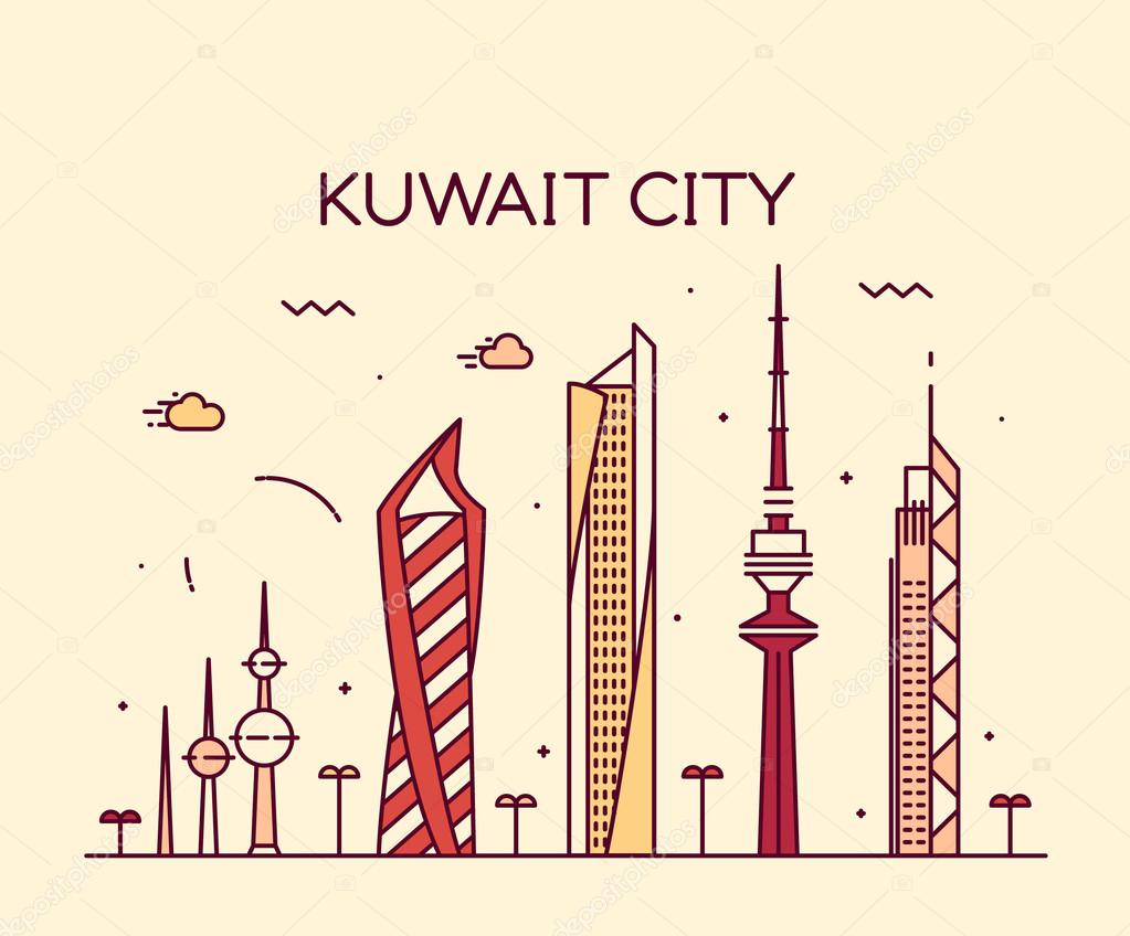Kuwait city skyline silhouette vector linear style — Stock Vector