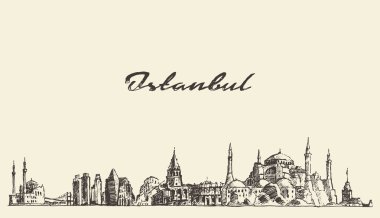 Istanbul manzarası Türkiye resimde çizilmiş kroki