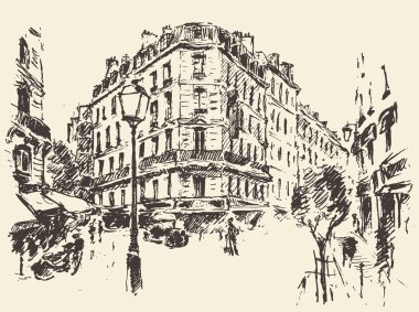 Sokaklar Paris Fransa vintage resimde çizilmiş