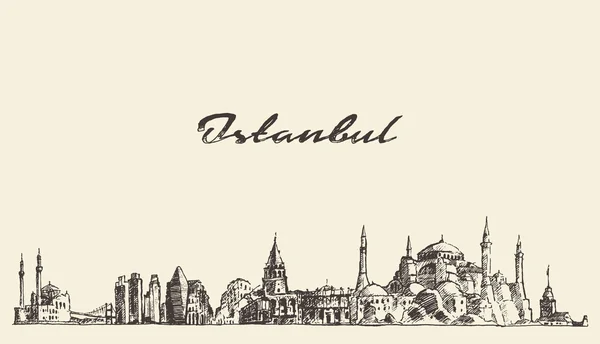 Istambul skyline Turquia ilustração esboço desenhado —  Vetores de Stock