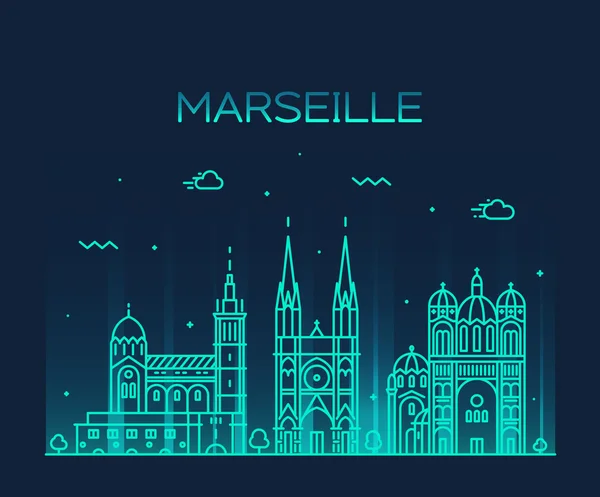 Marseille skyline silhouette lineáris stílusú vektor — Stock Vector