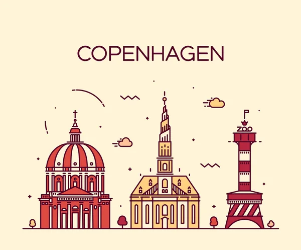 Skyline di Copenaghen stile lineare vettoriale alla moda — Vettoriale Stock