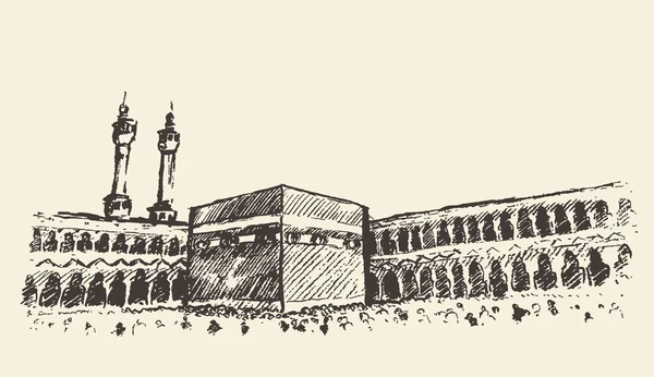 Santo Kaaba La Meca Arabia Saudita boceto musulmán — Vector de stock