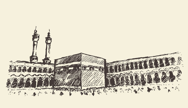 Holy Kaaba Mecca Saudi Arabia muslim sketch