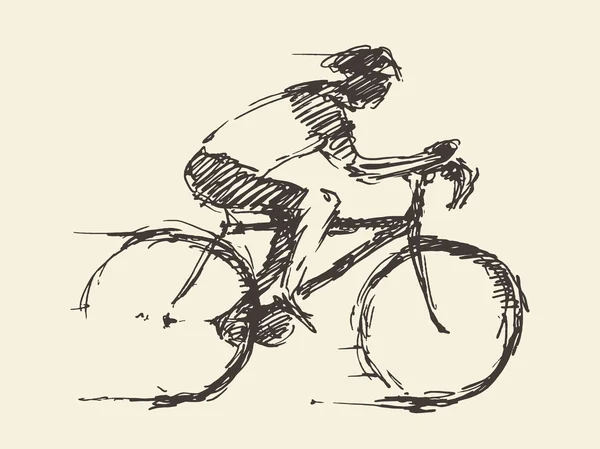 Bicyclist rider hombre bicicleta vector dibujado a mano boceto — Vector de stock