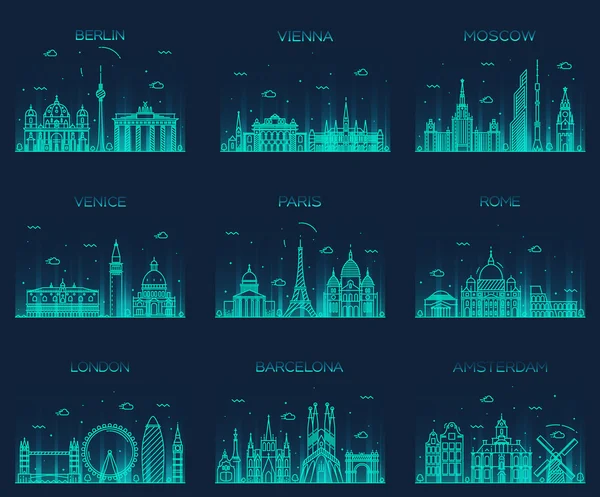 Europe silüetini Paris Londra Barcelona Hat sanatı