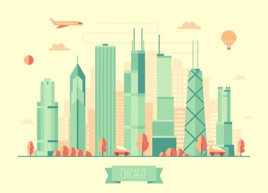 Chicago manzarası vektör çizim düz tasarımı