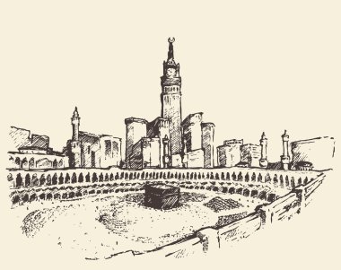 Holy Kaaba Mecca Saudi Arabia muslim sketch clipart