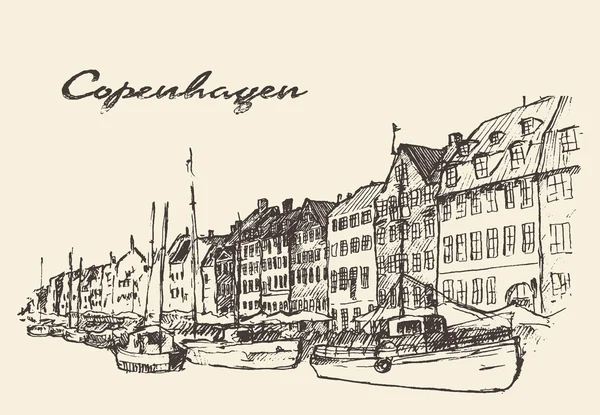 Copenhague Danemark illustration dessinée à la main — Image vectorielle