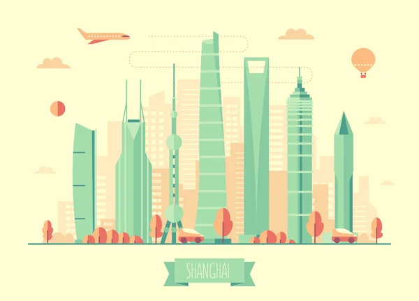 Shanghai skyline architecture vector illustration — Stock Vector