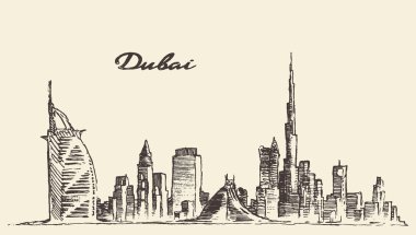 Dubai şehir manzarası el çizilmiş vektör çizim